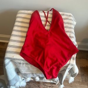 Red one piece express bathing suit